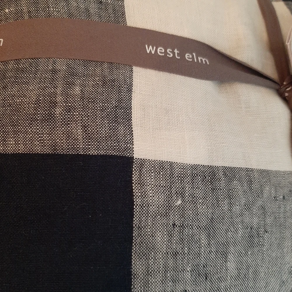 West Elm Heather Taylor Home Gingham Full Queen Linen Duvet Cover Midnight